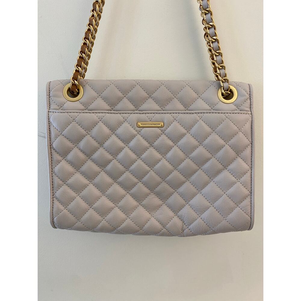 Rebecca Minkoff Crossbody Purse Bag Gray Beige Velvet Chain Quilted Affair Work - Picture 11 of 12